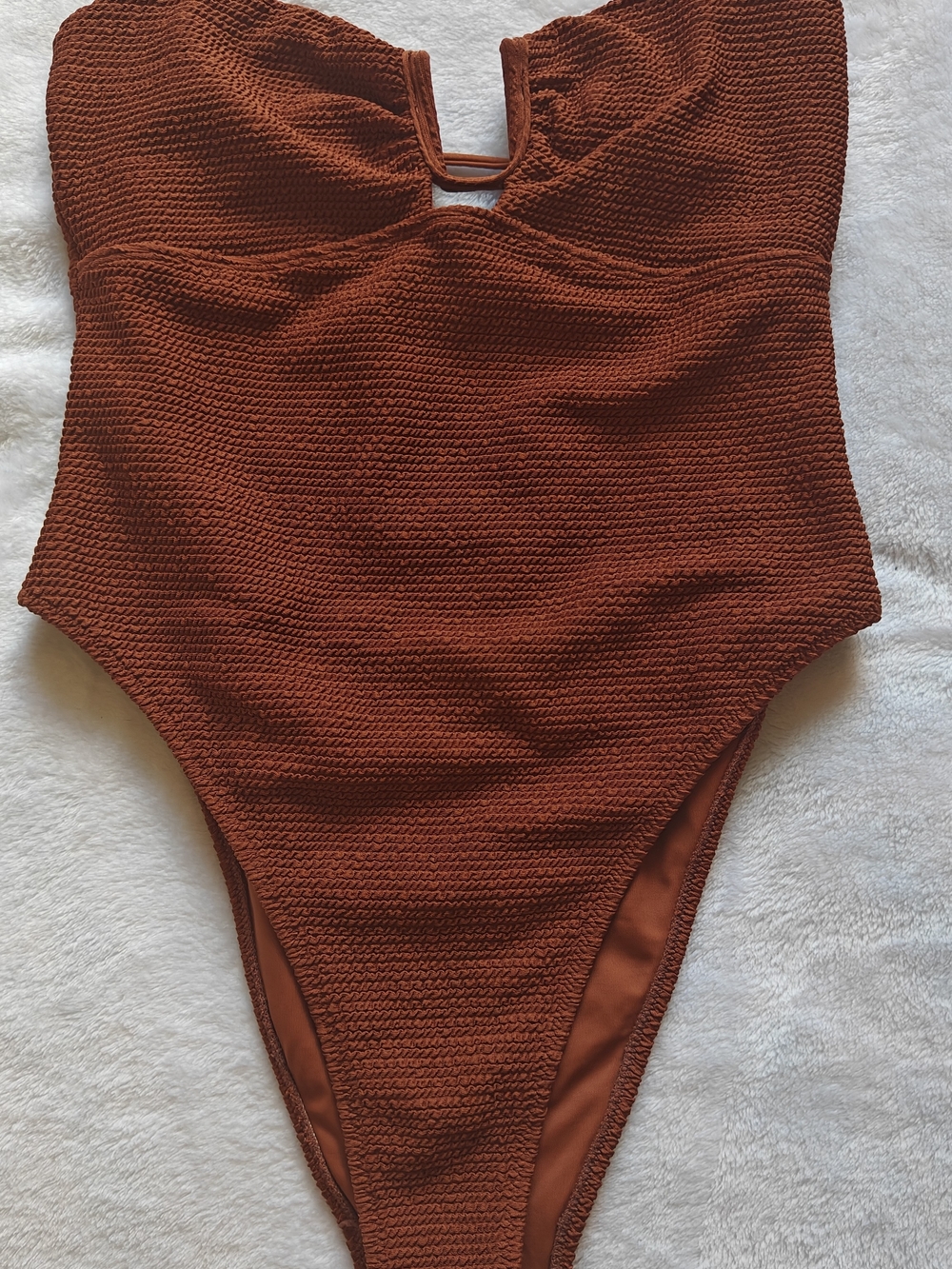 PacSun Women Brown Textured Strapless Bandeau Cut-Out High Leg One Piece S